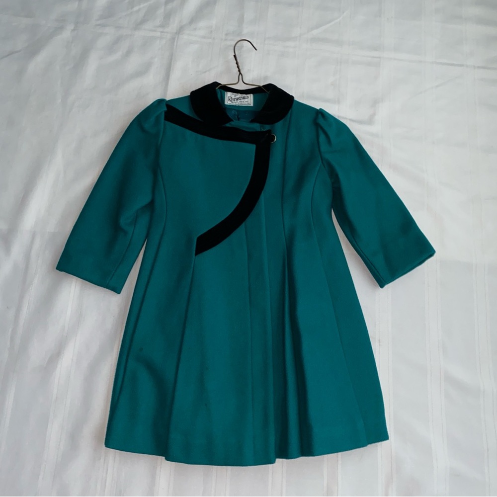 Vintage Rothschild Wool Coat Black Velvet Trim Green Girl’s Size 6